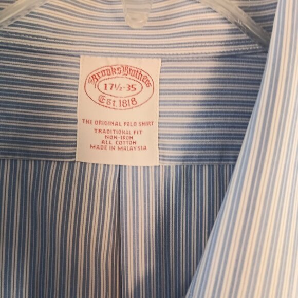 Brooks Brothers Blue Stripe Button Down Shirt 17.5-35 Long Sleeve Cotton - Picture 5 of 5